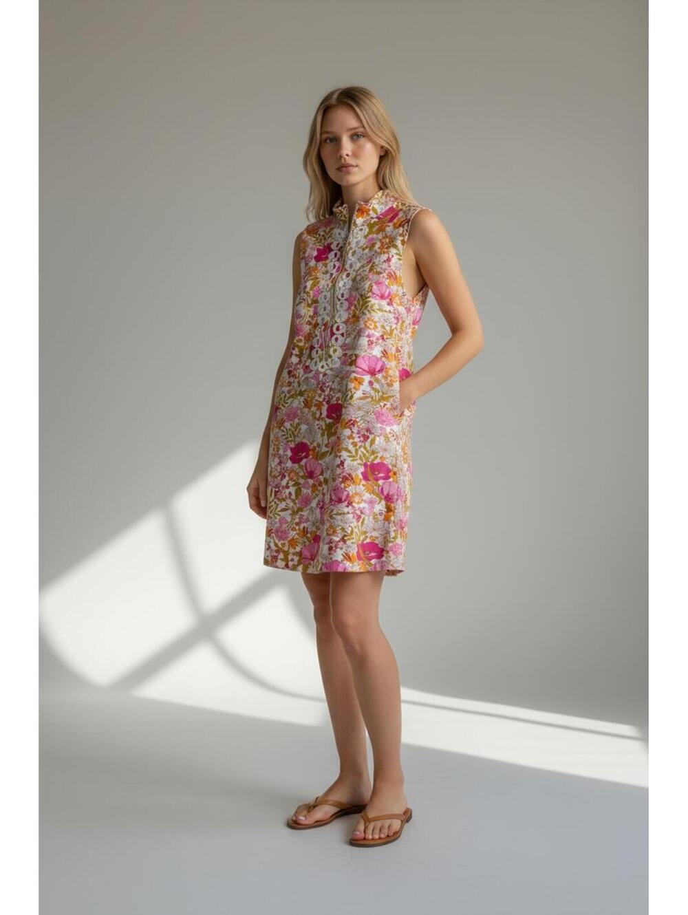 Spartina Women’s Floral Sleeveless Zip-Front Mini Dress with matching headband